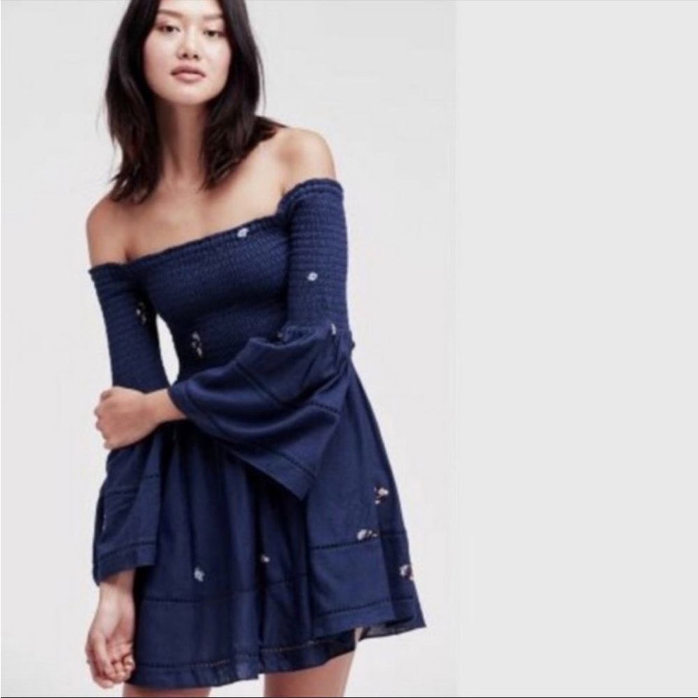 Free People Smocked Embroidered Dress
